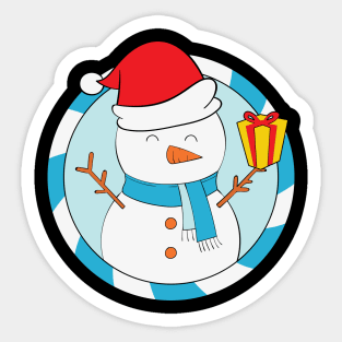 Cute Snow Man Santa Hat Christmas Gift Sticker